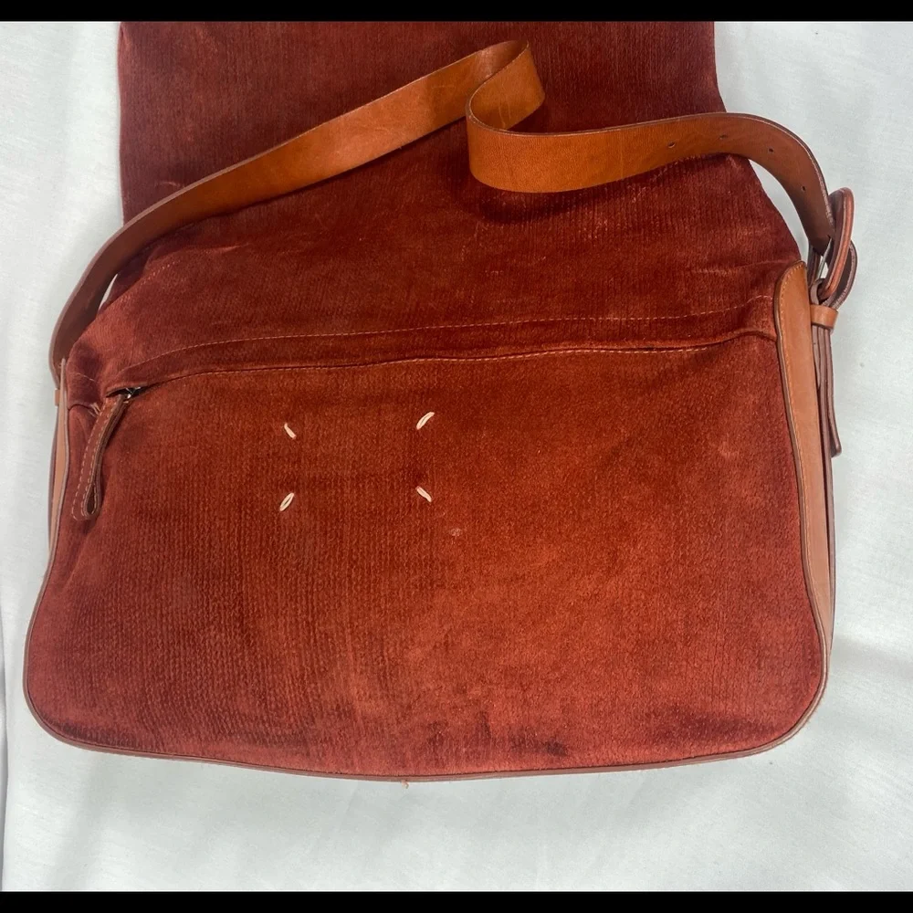 Maison Martin Margiela Burgundy Cognac Leather Messenger Bag Adjustable Shoulder